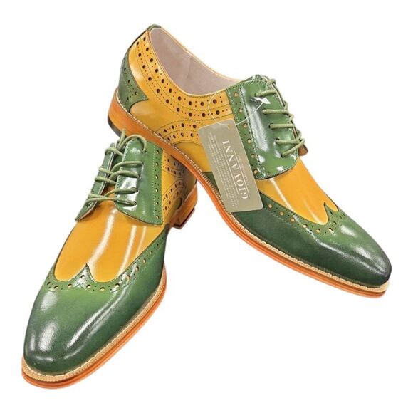 GIOVANNI MEN'S GREEN/SCOTCH LEATHER WING TIP DRESS SHOE. TROY. - Picture 3 of 9
